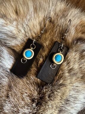 OOAK Turquoise and Gold Accent Black Dangle Earrings